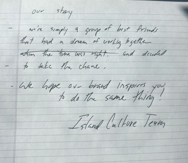 Hand-written note describing Our Story